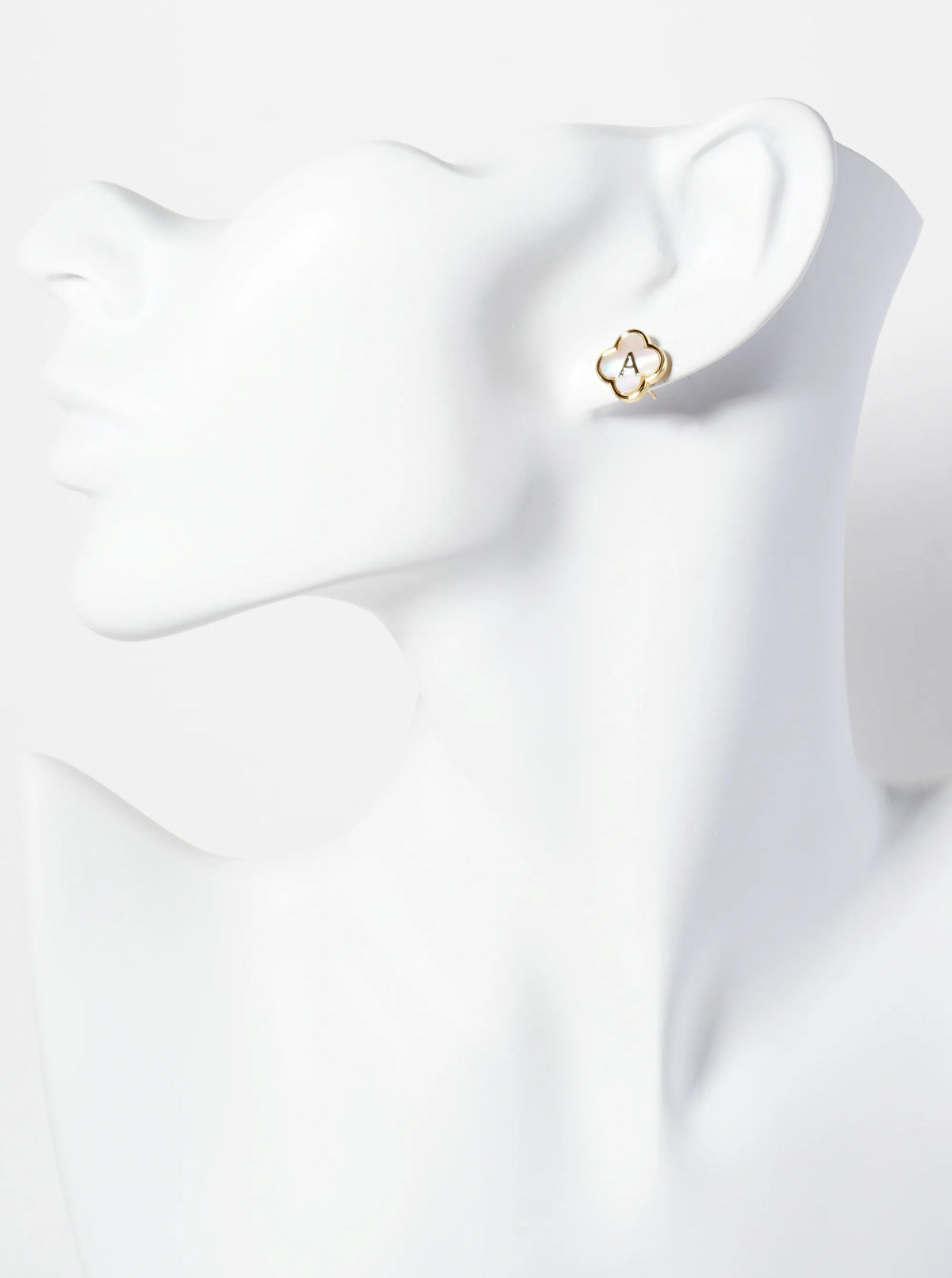 11mm 18K-Gold-Dipped Brass Mother-of-Pearl Quatrefoil Initial Monogram Stud Earrings