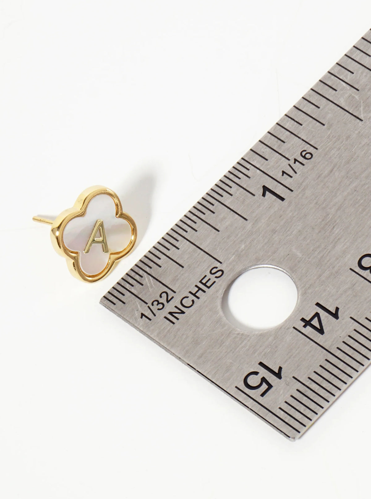 11mm 18K-Gold-Dipped Brass Mother-of-Pearl Quatrefoil Initial Monogram Stud Earrings