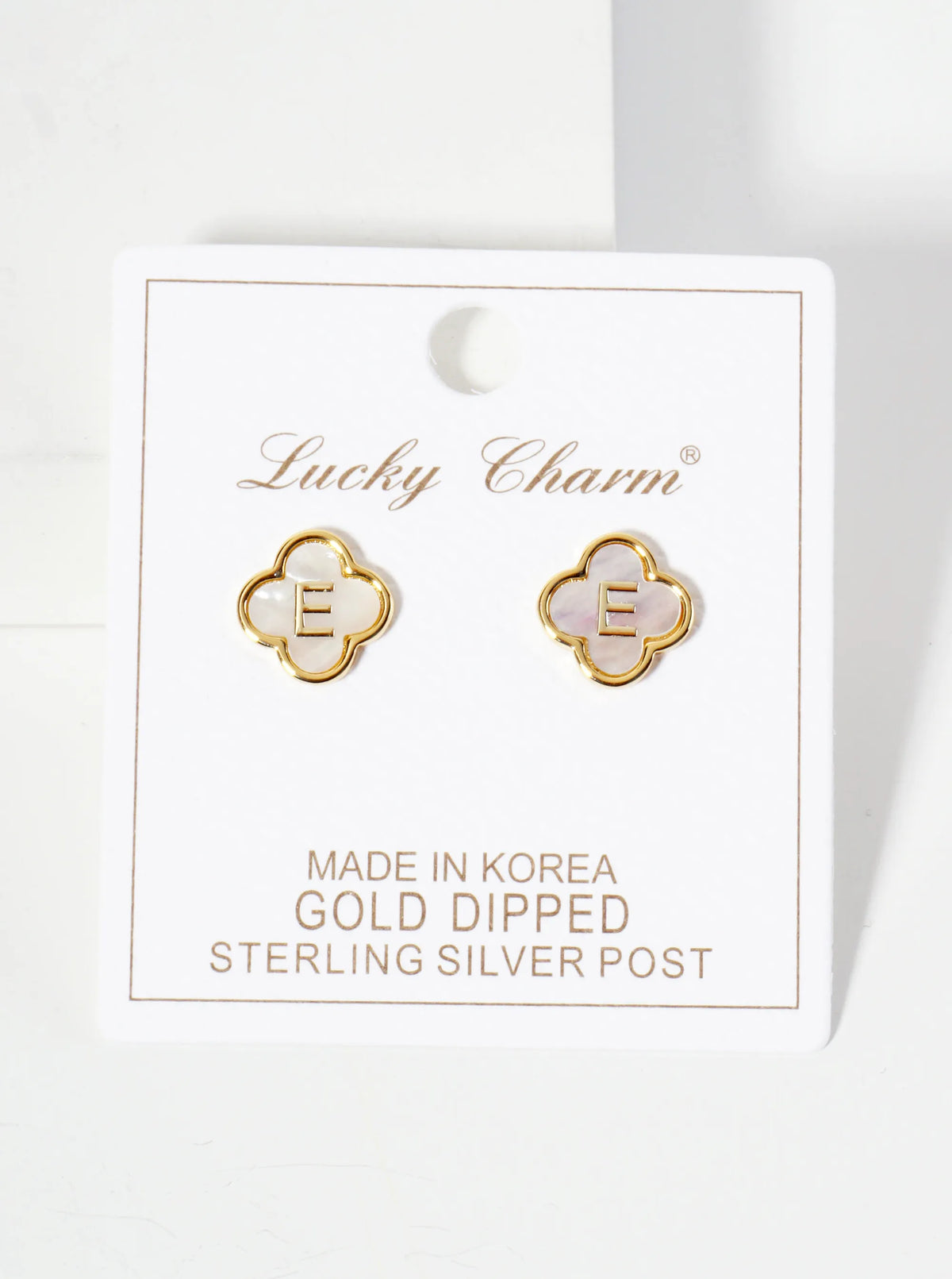 11mm 18K-Gold-Dipped Brass Mother-of-Pearl Quatrefoil Initial Monogram Stud Earrings