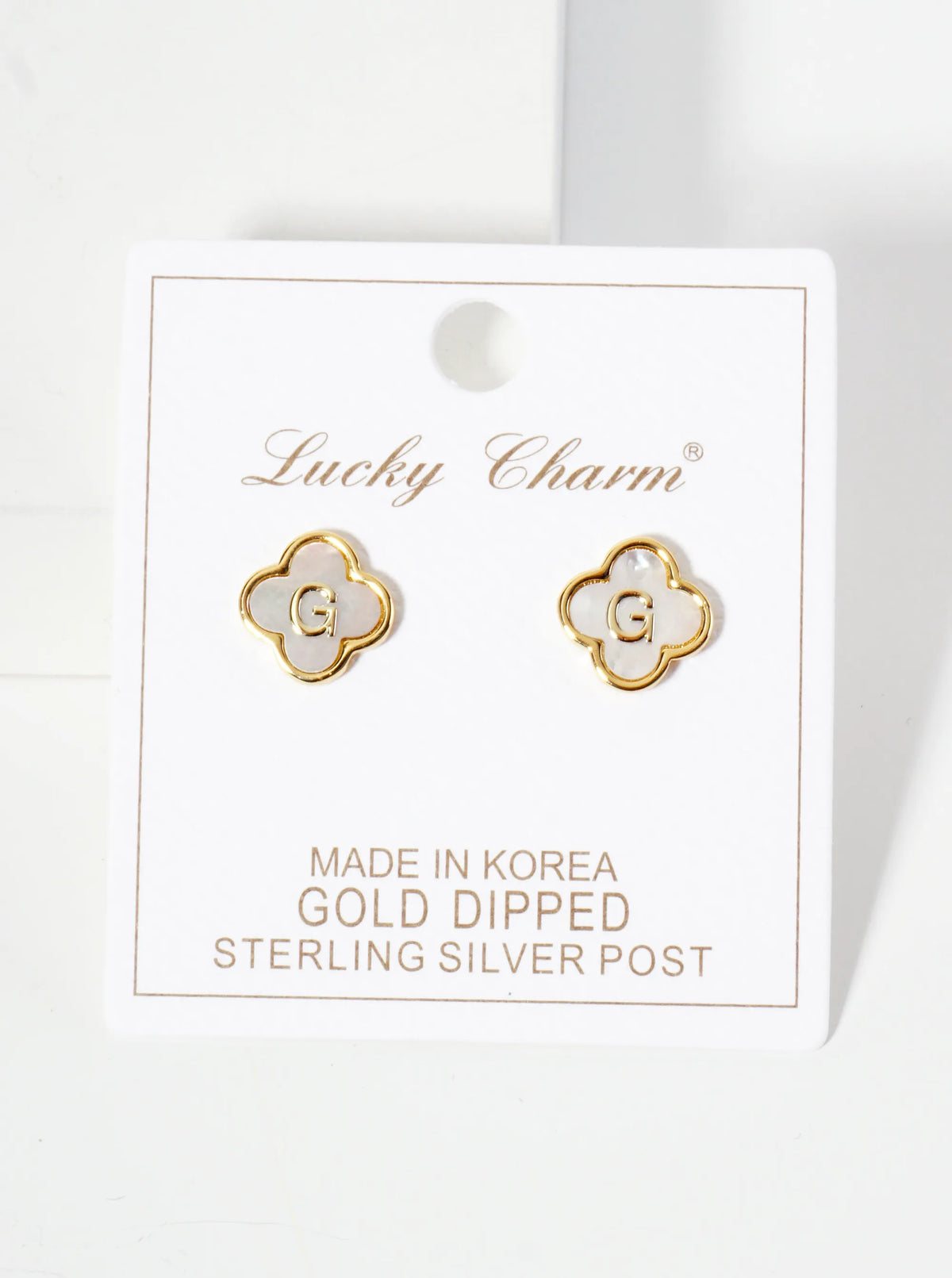 11mm 18K-Gold-Dipped Brass Mother-of-Pearl Quatrefoil Initial Monogram Stud Earrings