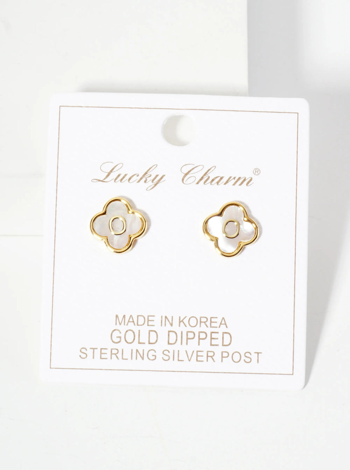 11mm 18K-Gold-Dipped Brass Mother-of-Pearl Quatrefoil Initial Monogram Stud Earrings