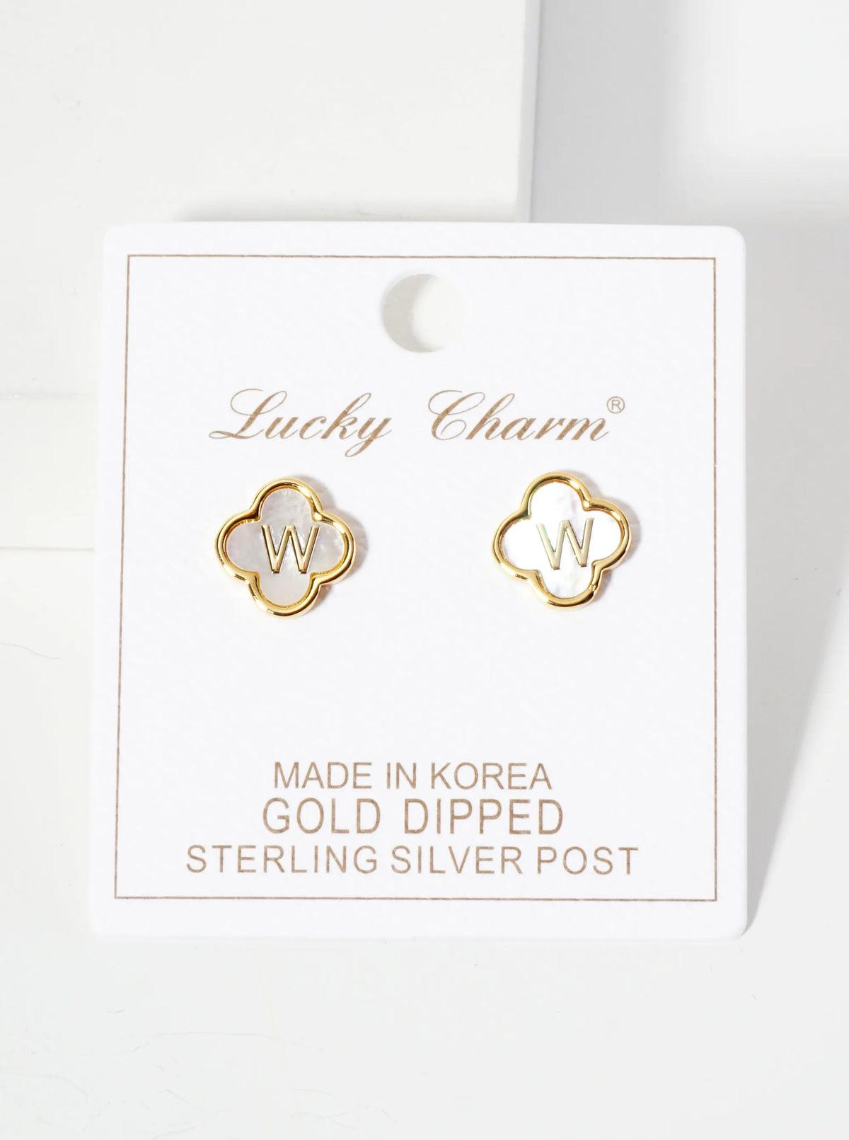11mm 18K-Gold-Dipped Brass Mother-of-Pearl Quatrefoil Initial Monogram Stud Earrings