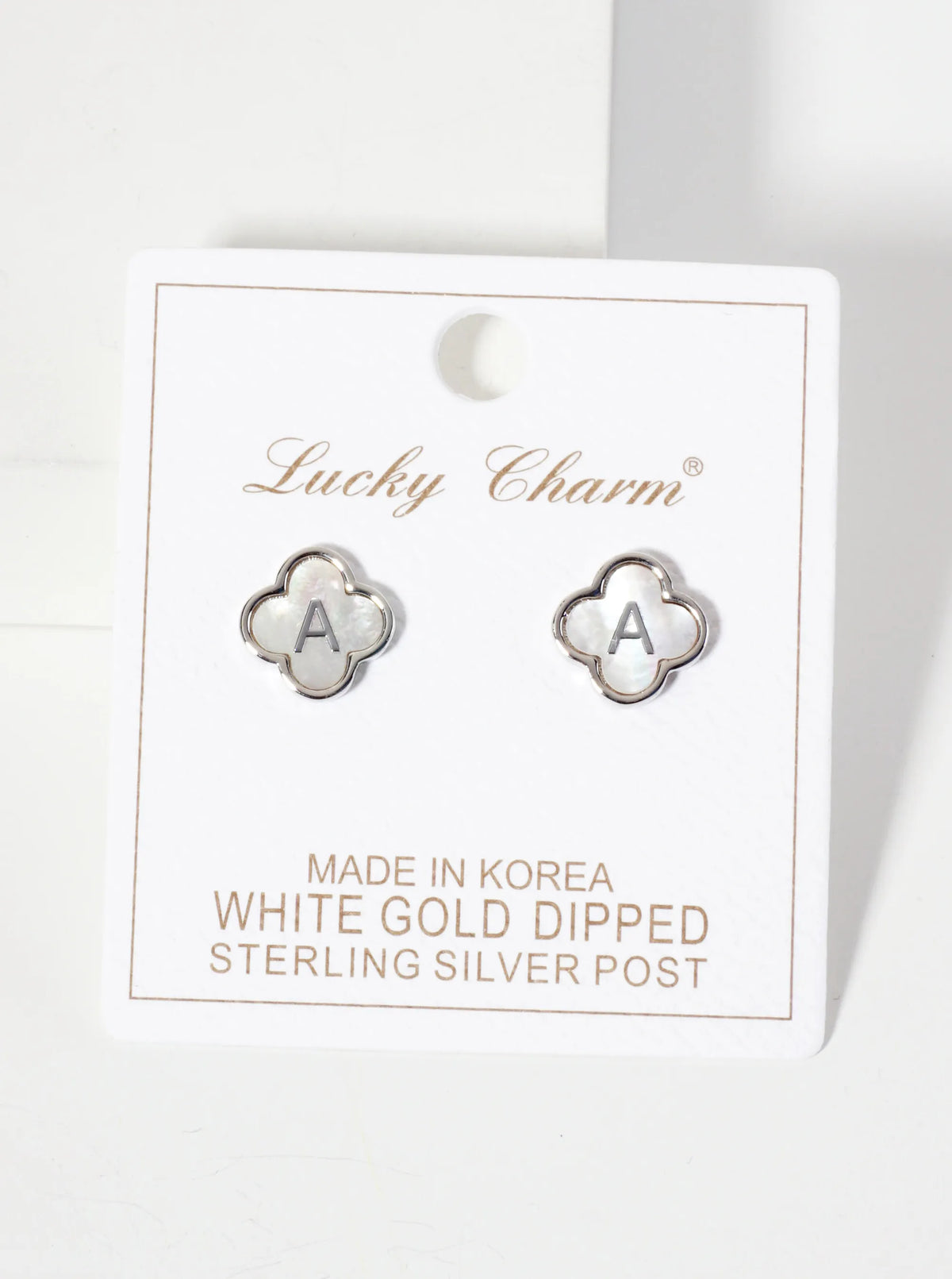 11mm 18K-Gold-Dipped Brass Mother-of-Pearl Quatrefoil Initial Monogram Stud Earrings