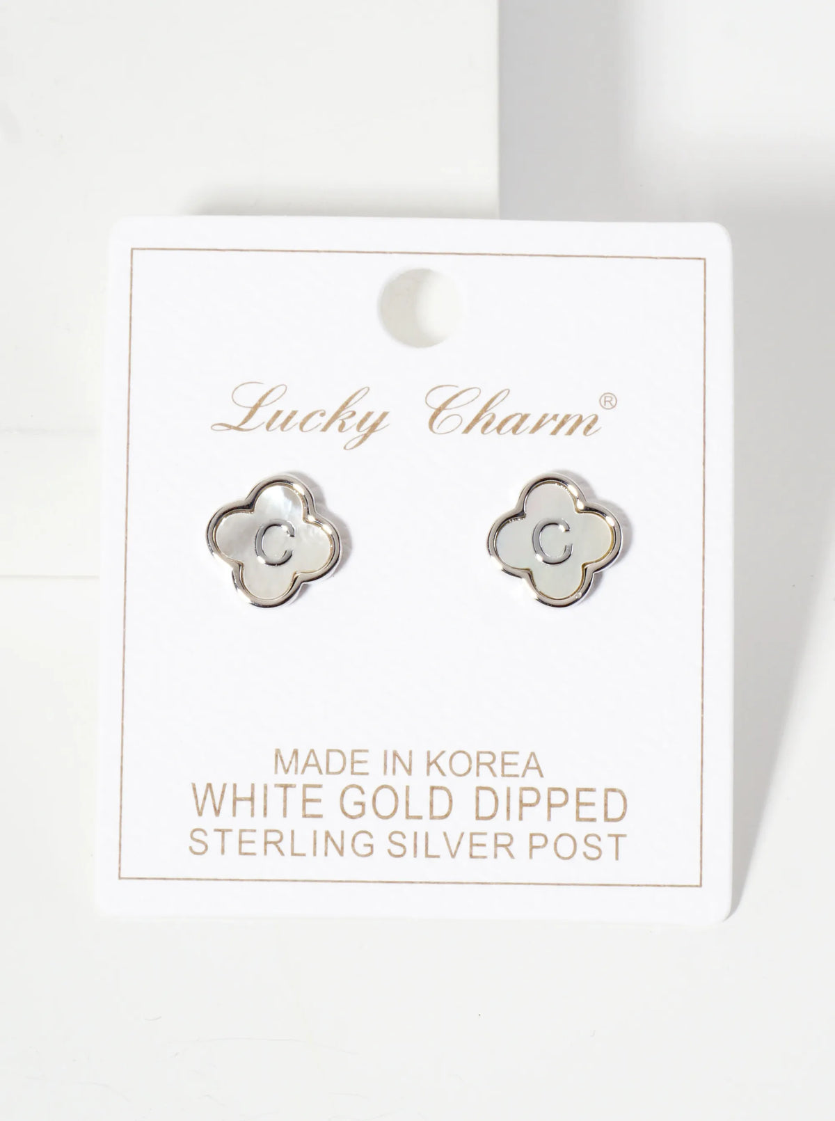11mm 18K-Gold-Dipped Brass Mother-of-Pearl Quatrefoil Initial Monogram Stud Earrings