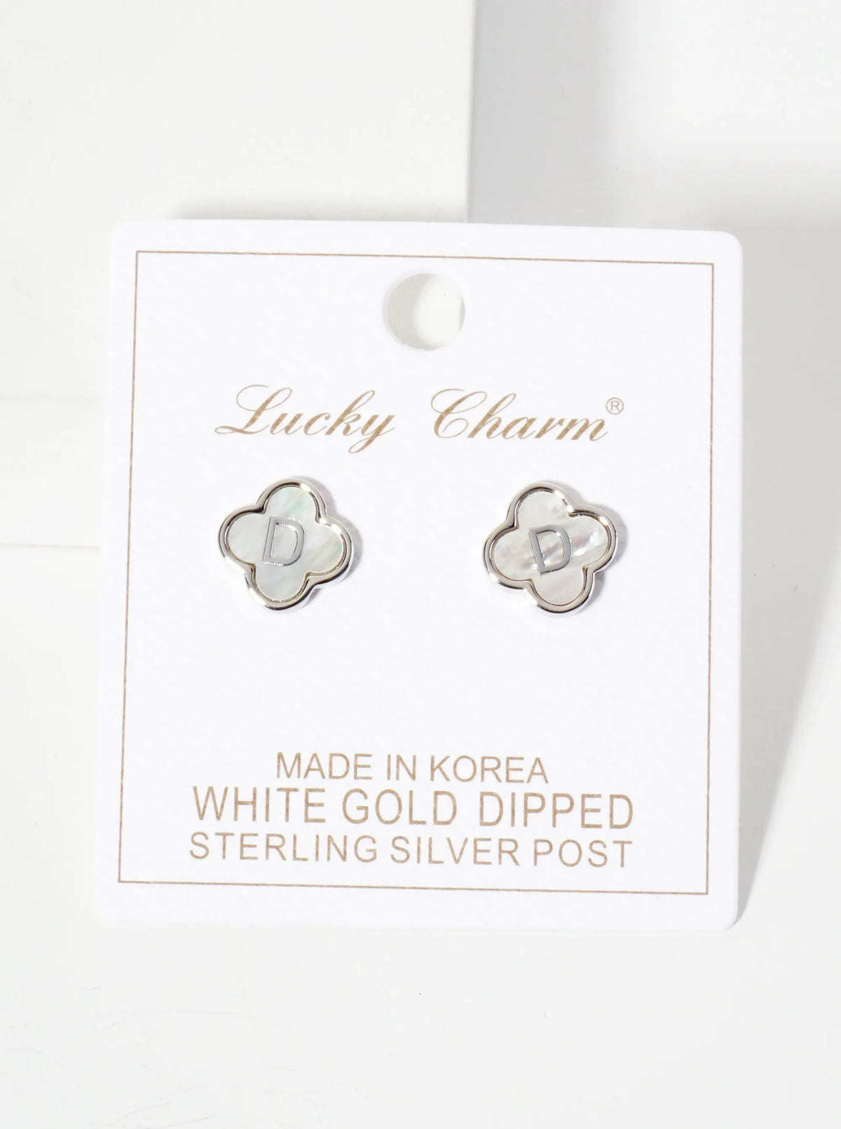 11mm 18K-Gold-Dipped Brass Mother-of-Pearl Quatrefoil Initial Monogram Stud Earrings