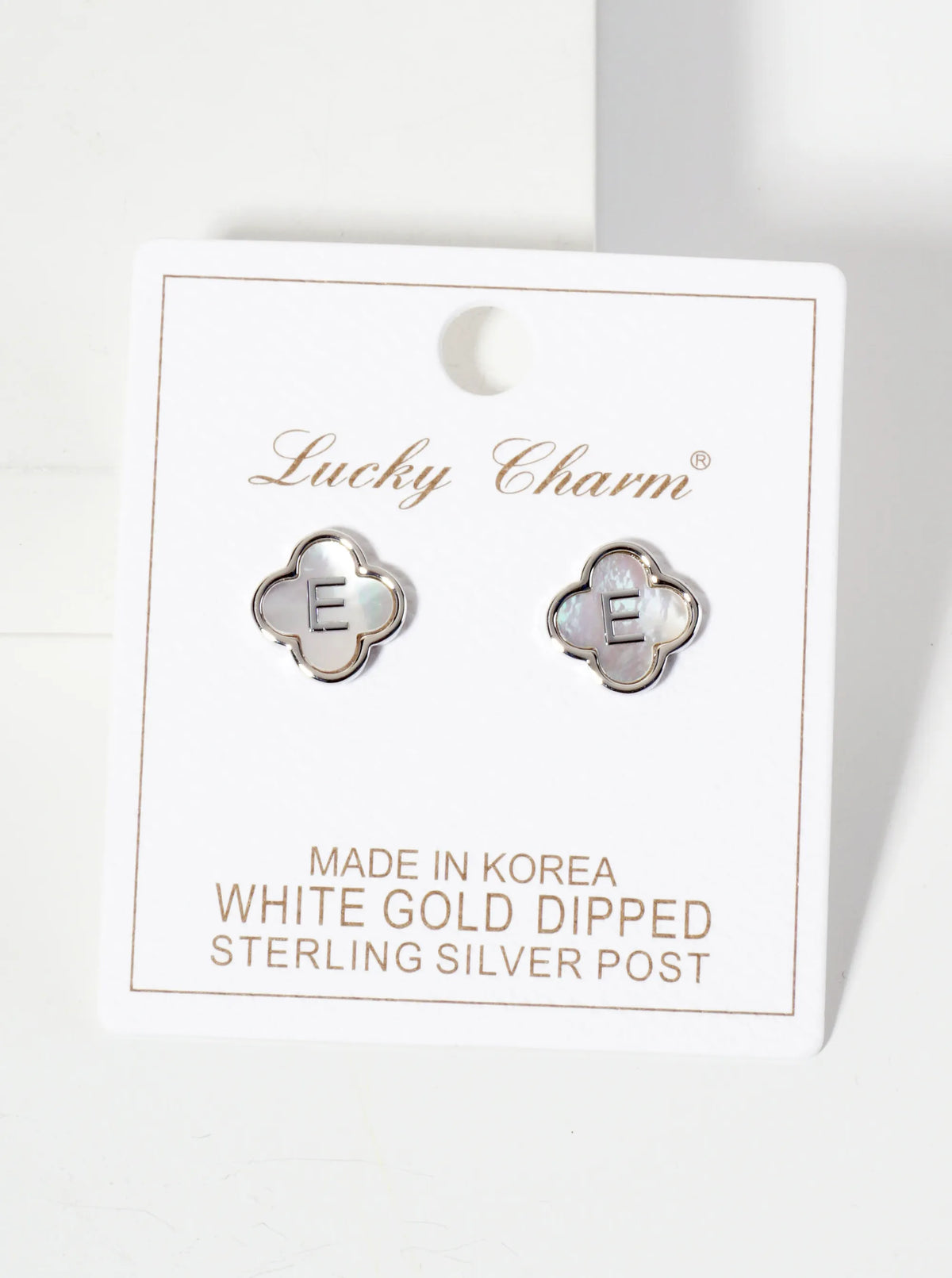 11mm 18K-Gold-Dipped Brass Mother-of-Pearl Quatrefoil Initial Monogram Stud Earrings