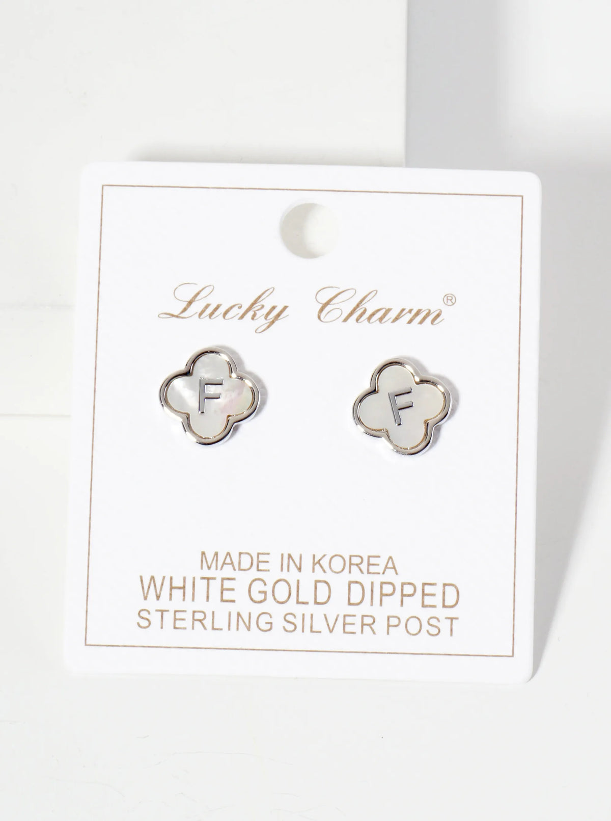 11mm 18K-Gold-Dipped Brass Mother-of-Pearl Quatrefoil Initial Monogram Stud Earrings