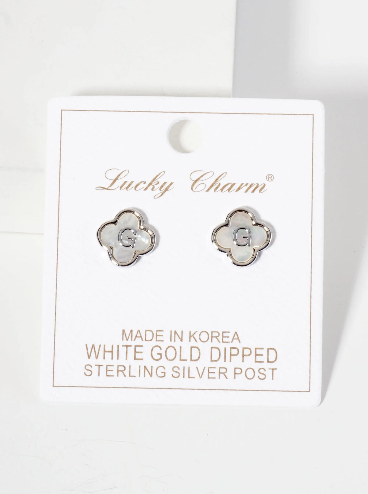 11mm 18K-Gold-Dipped Brass Mother-of-Pearl Quatrefoil Initial Monogram Stud Earrings