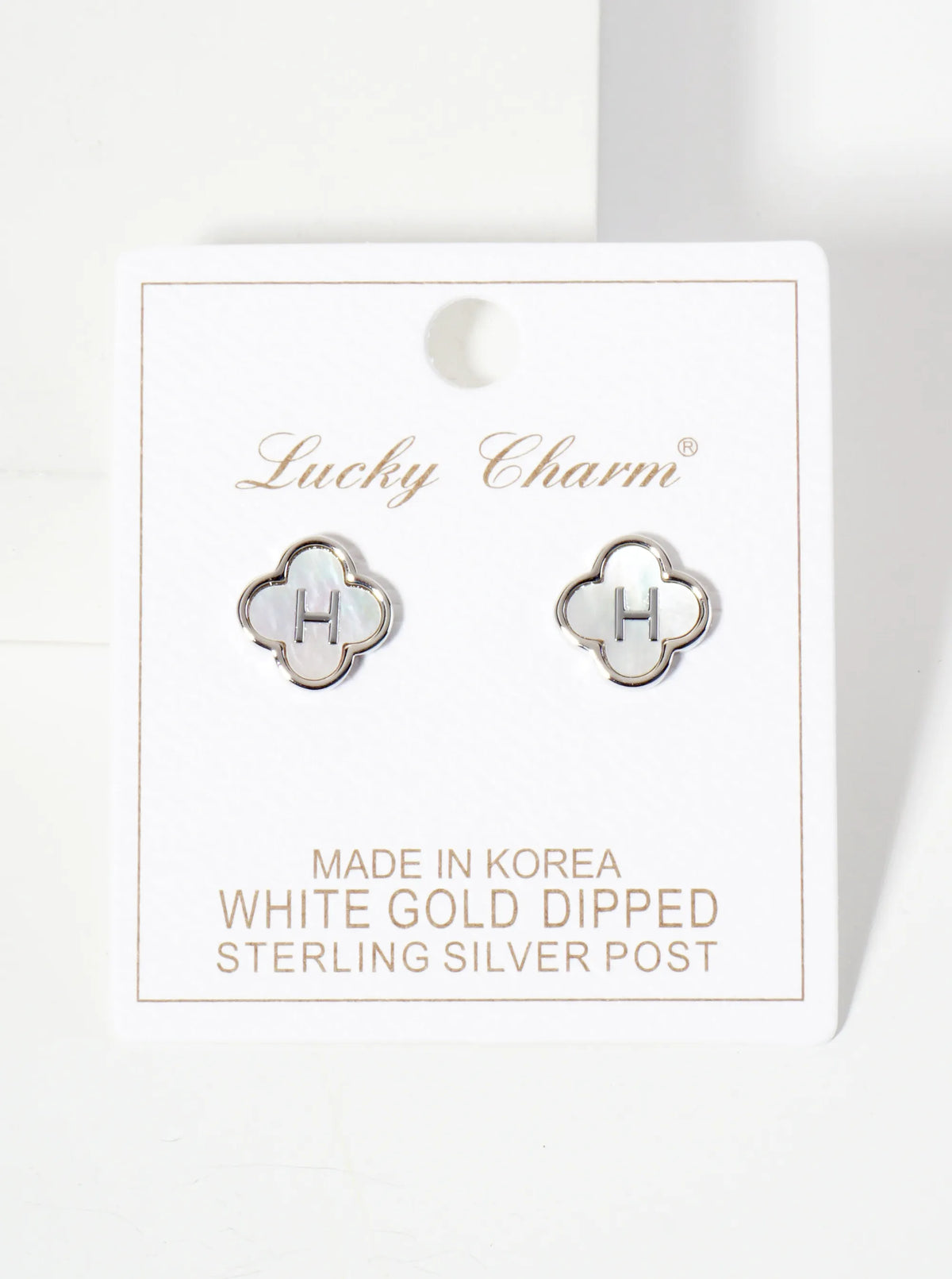 11mm 18K-Gold-Dipped Brass Mother-of-Pearl Quatrefoil Initial Monogram Stud Earrings