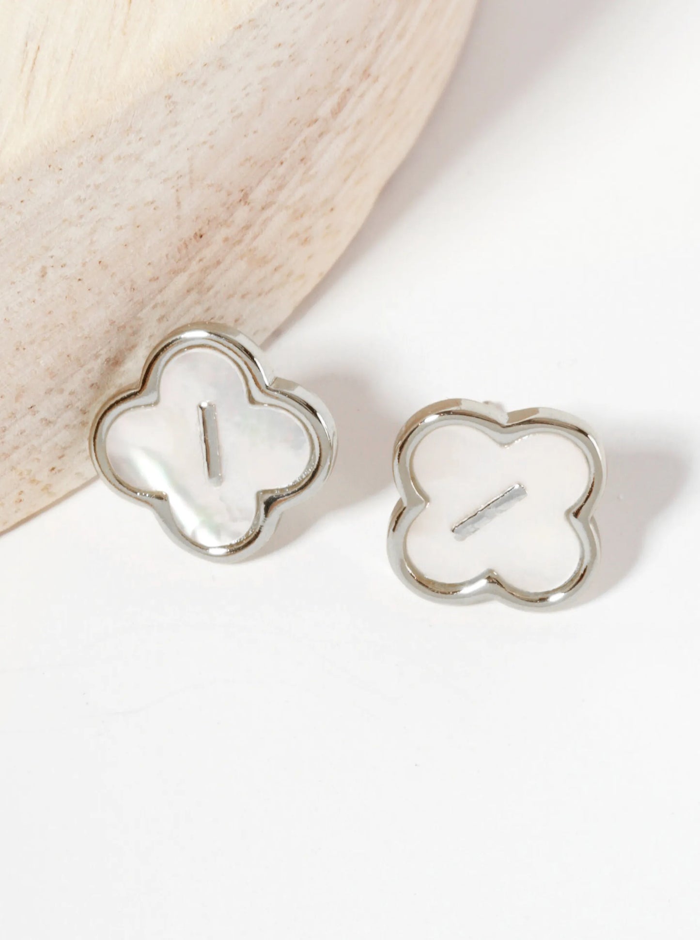 11mm 18K-Gold-Dipped Brass Mother-of-Pearl Quatrefoil Initial Monogram Stud Earrings