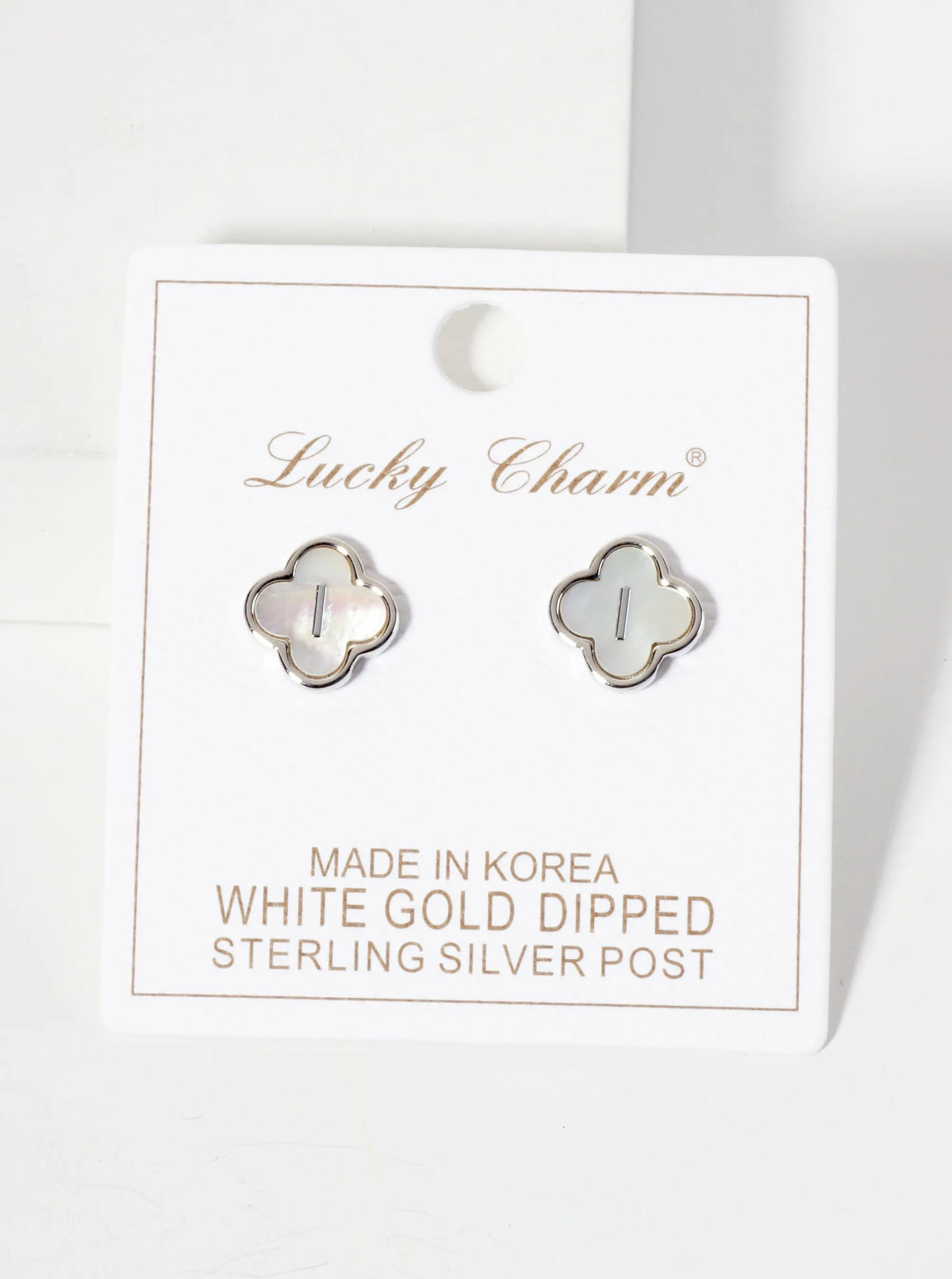 11mm 18K-Gold-Dipped Brass Mother-of-Pearl Quatrefoil Initial Monogram Stud Earrings