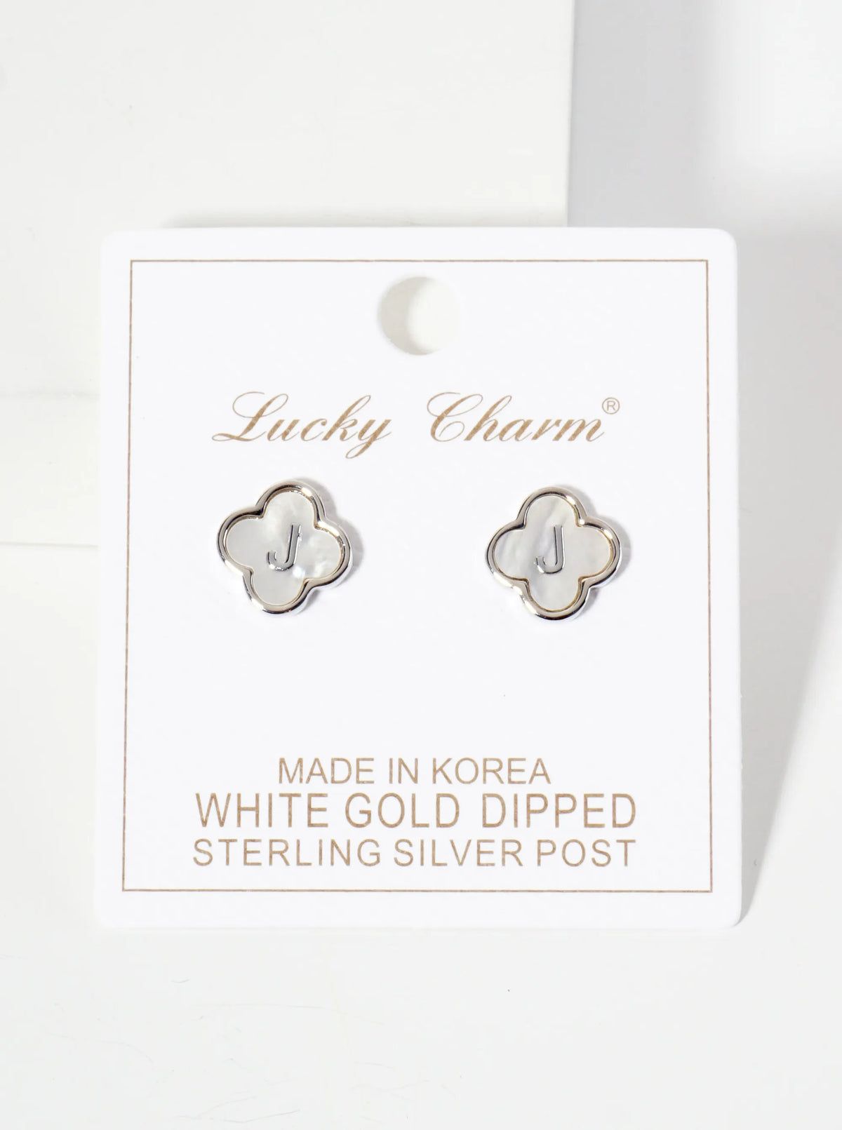11mm 18K-Gold-Dipped Brass Mother-of-Pearl Quatrefoil Initial Monogram Stud Earrings