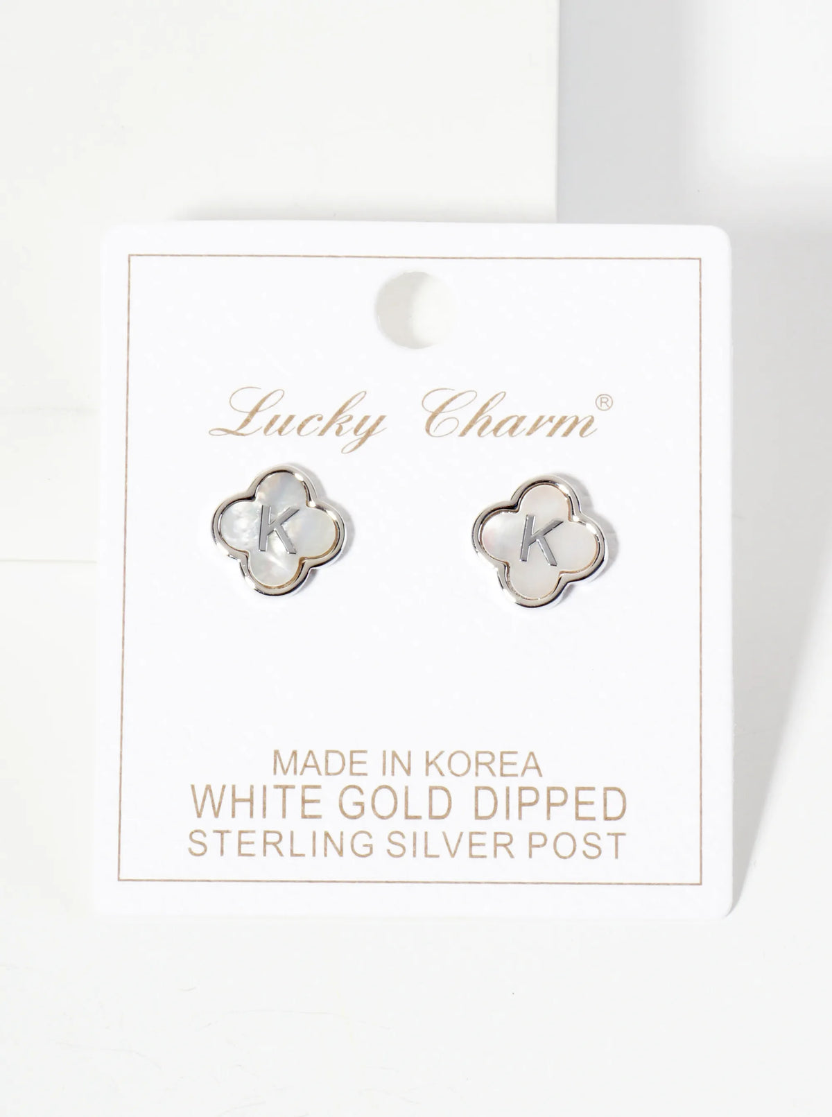 11mm 18K-Gold-Dipped Brass Mother-of-Pearl Quatrefoil Initial Monogram Stud Earrings