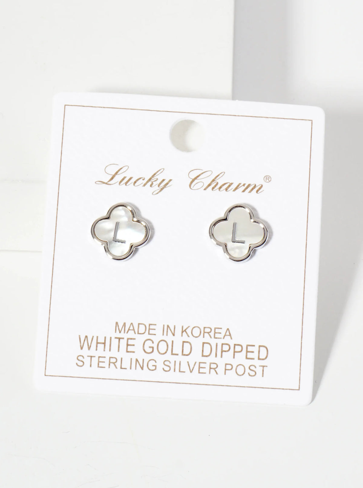 11mm 18K-Gold-Dipped Brass Mother-of-Pearl Quatrefoil Initial Monogram Stud Earrings