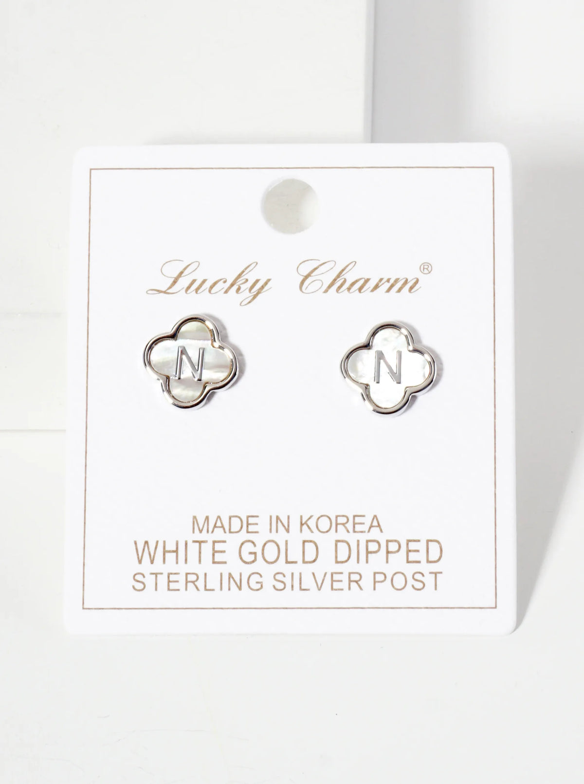 11mm 18K-Gold-Dipped Brass Mother-of-Pearl Quatrefoil Initial Monogram Stud Earrings
