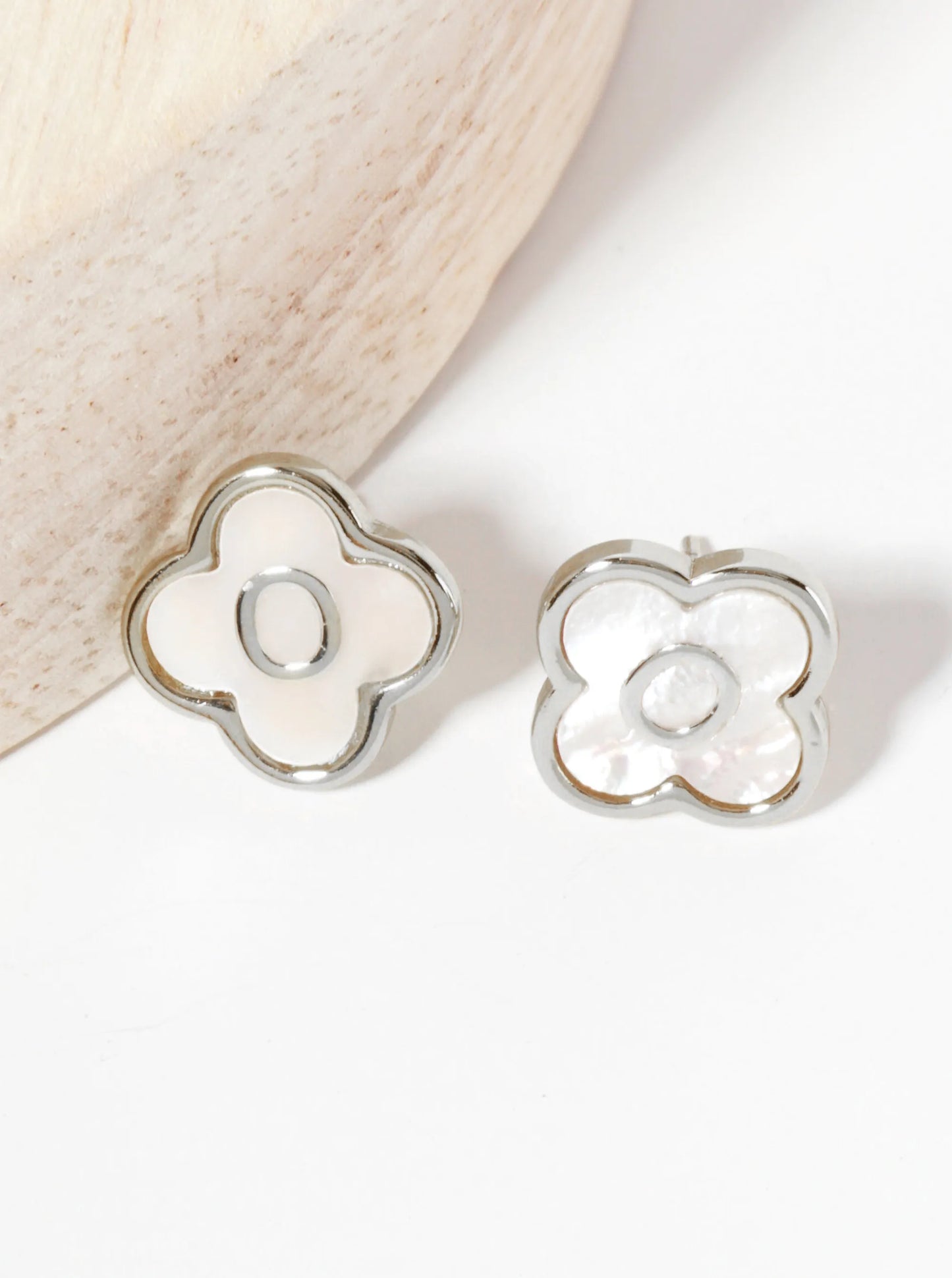11mm 18K-Gold-Dipped Brass Mother-of-Pearl Quatrefoil Initial Monogram Stud Earrings