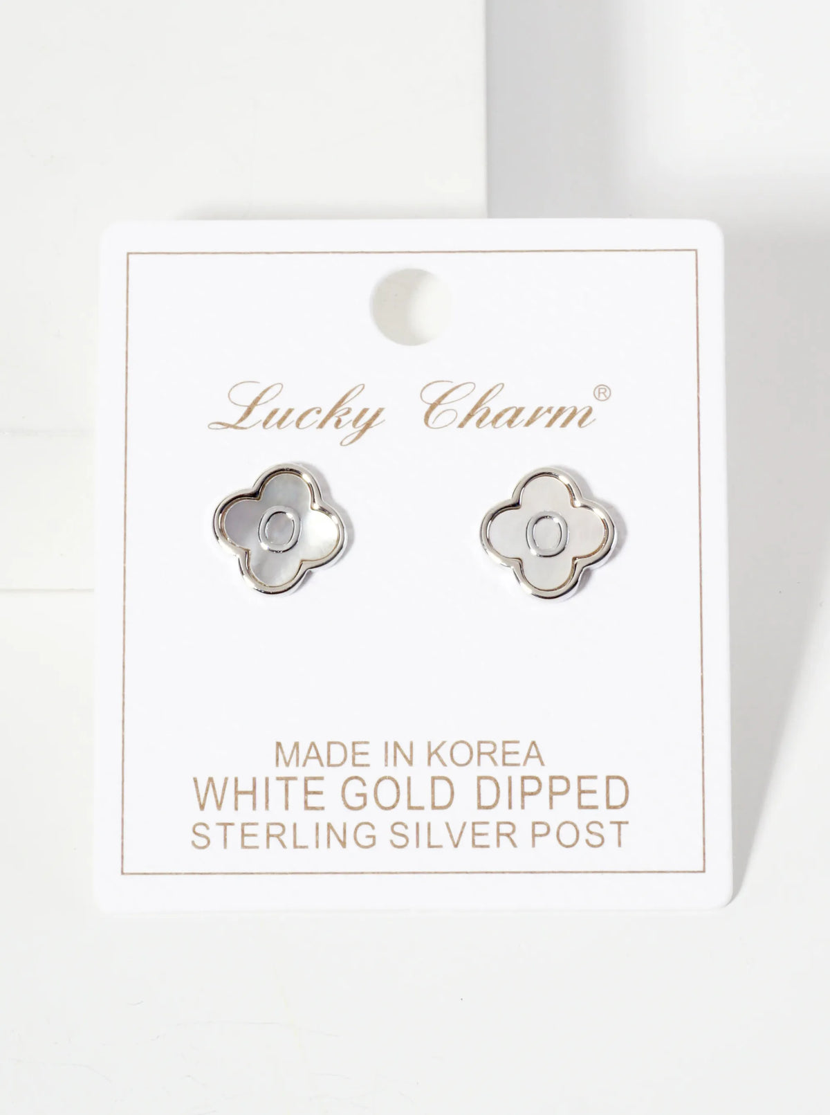 11mm 18K-Gold-Dipped Brass Mother-of-Pearl Quatrefoil Initial Monogram Stud Earrings