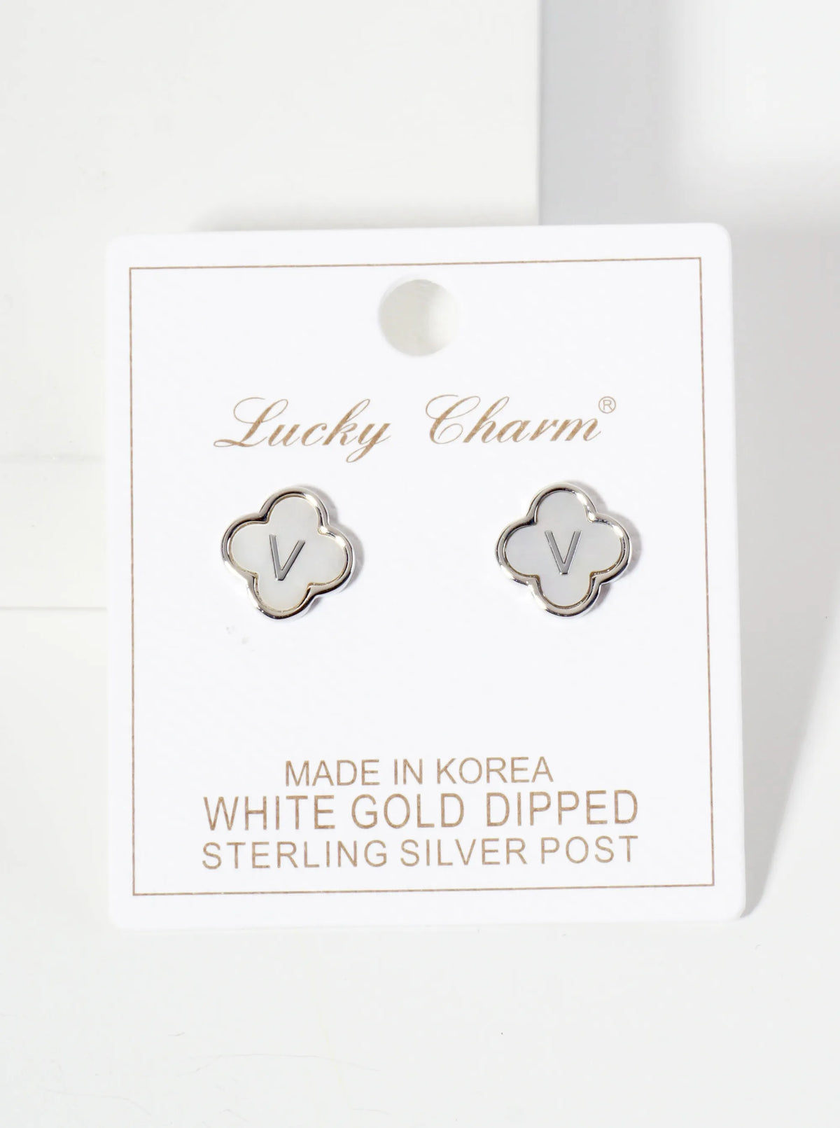 11mm 18K-Gold-Dipped Brass Mother-of-Pearl Quatrefoil Initial Monogram Stud Earrings