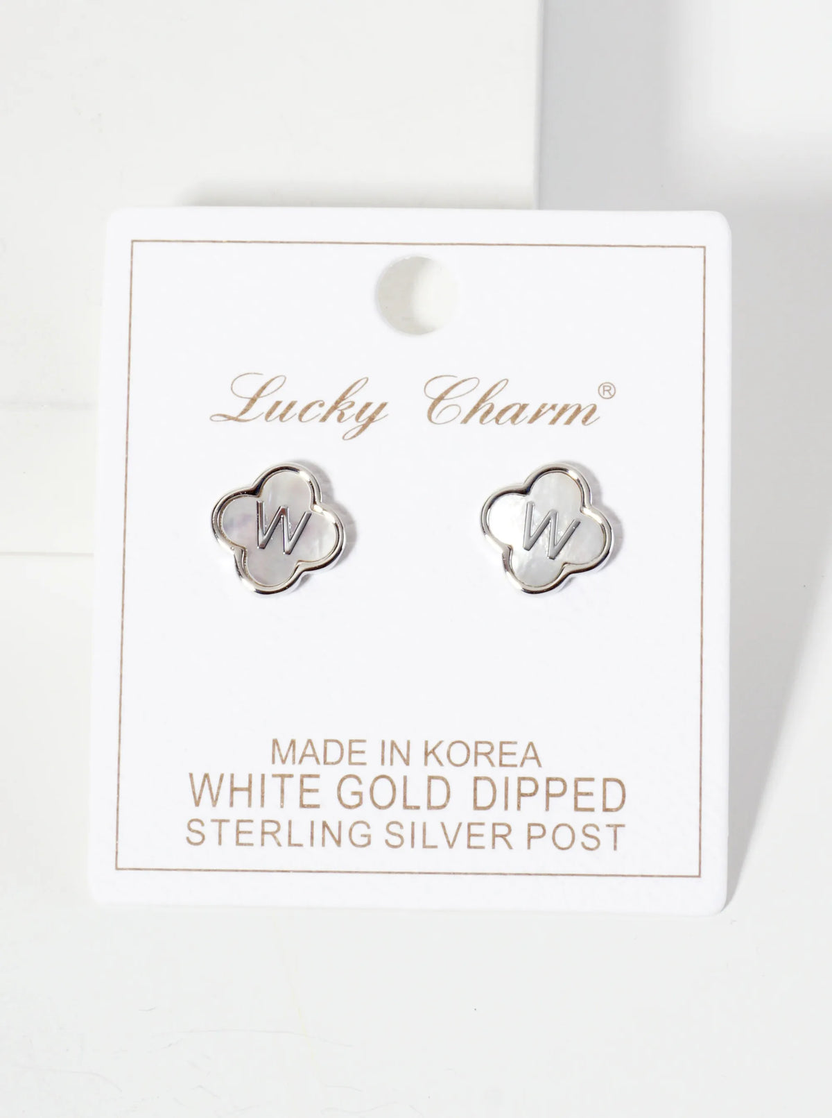 11mm 18K-Gold-Dipped Brass Mother-of-Pearl Quatrefoil Initial Monogram Stud Earrings