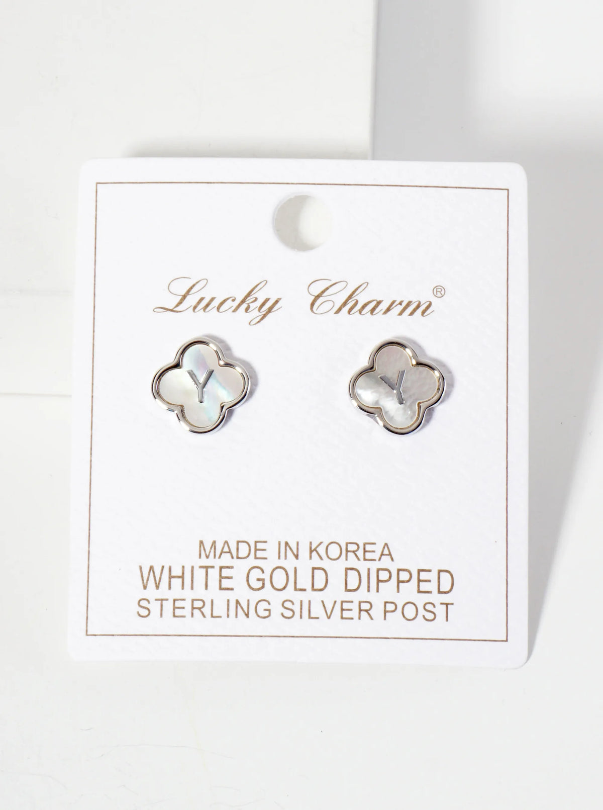 11mm 18K-Gold-Dipped Brass Mother-of-Pearl Quatrefoil Initial Monogram Stud Earrings