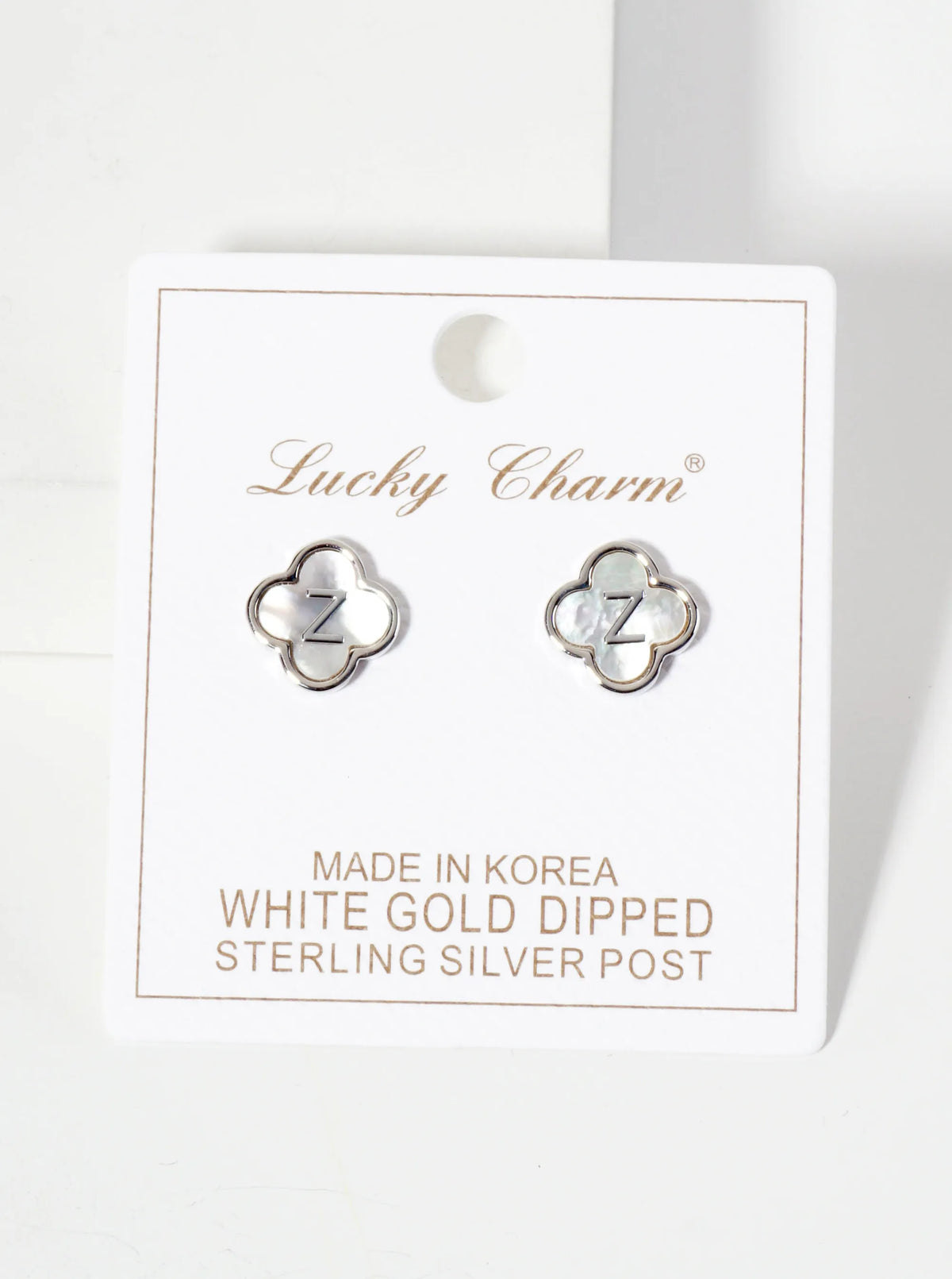 11mm 18K-Gold-Dipped Brass Mother-of-Pearl Quatrefoil Initial Monogram Stud Earrings