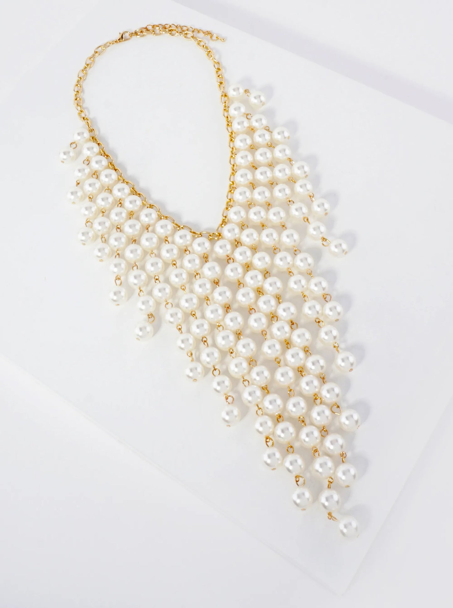 11mm Pearl-Bead Chain Bib Necklace