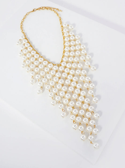 11mm Pearl-Bead Chain Bib Necklace