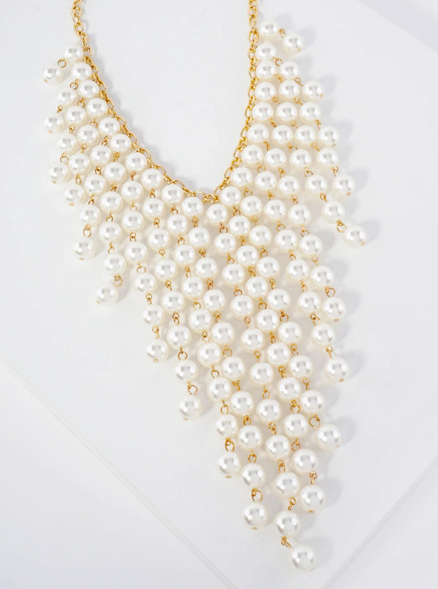 11mm Pearl-Bead Chain Bib Necklace