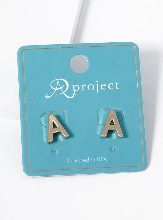 12mm Brushed Metal Initial Letter Button Stud Post Earrings