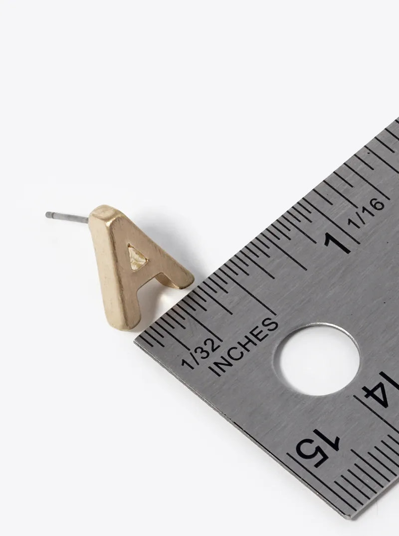 12mm Brushed Metal Initial Letter Button Stud Post Earrings