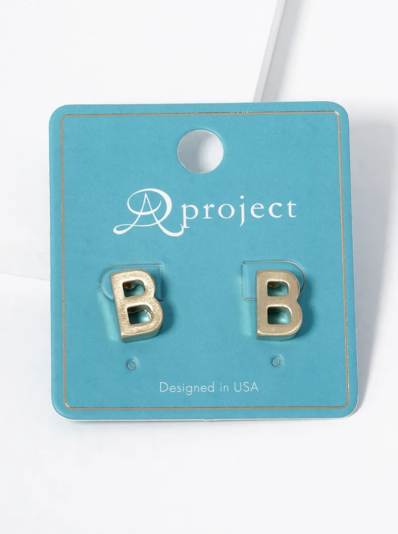 12mm Brushed Metal Initial Letter Button Stud Post Earrings