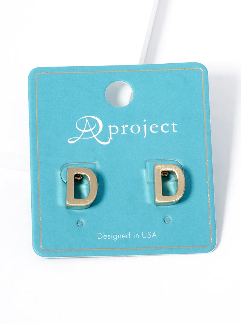 12mm Brushed Metal Initial Letter Button Stud Post Earrings
