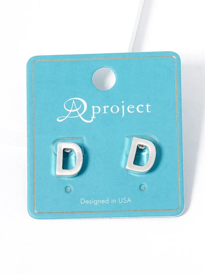 12mm Brushed Metal Initial Letter Button Stud Post Earrings