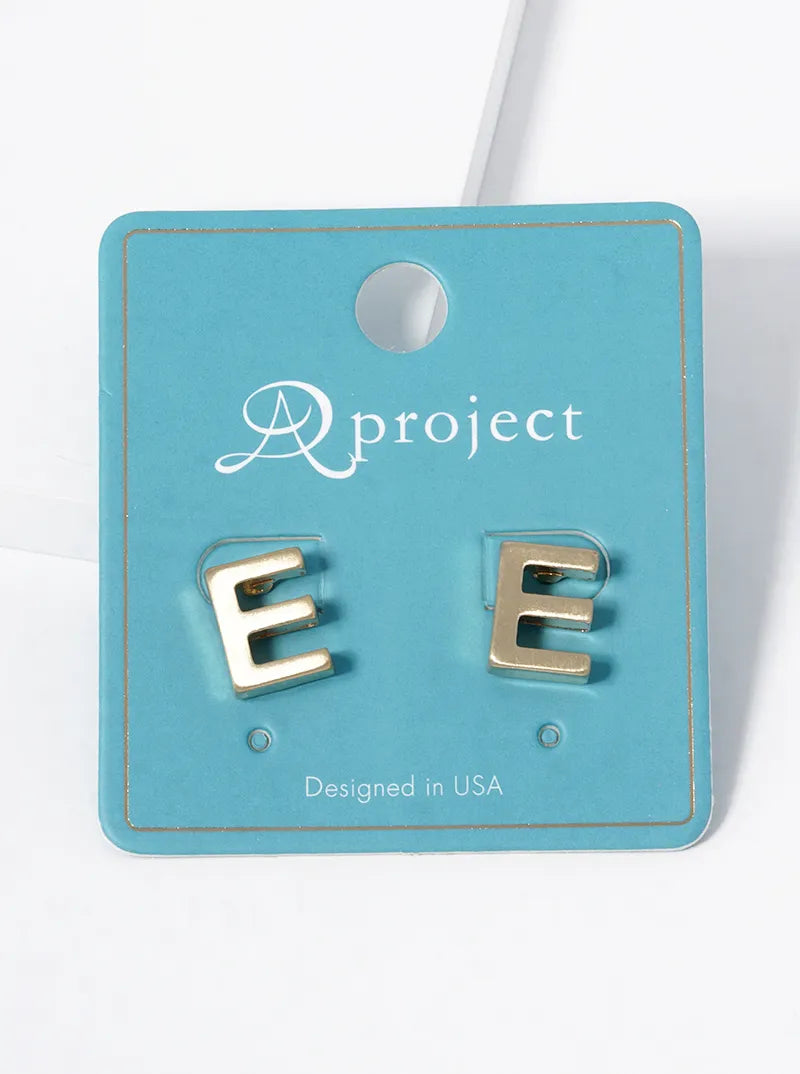 12mm Brushed Metal Initial Letter Button Stud Post Earrings
