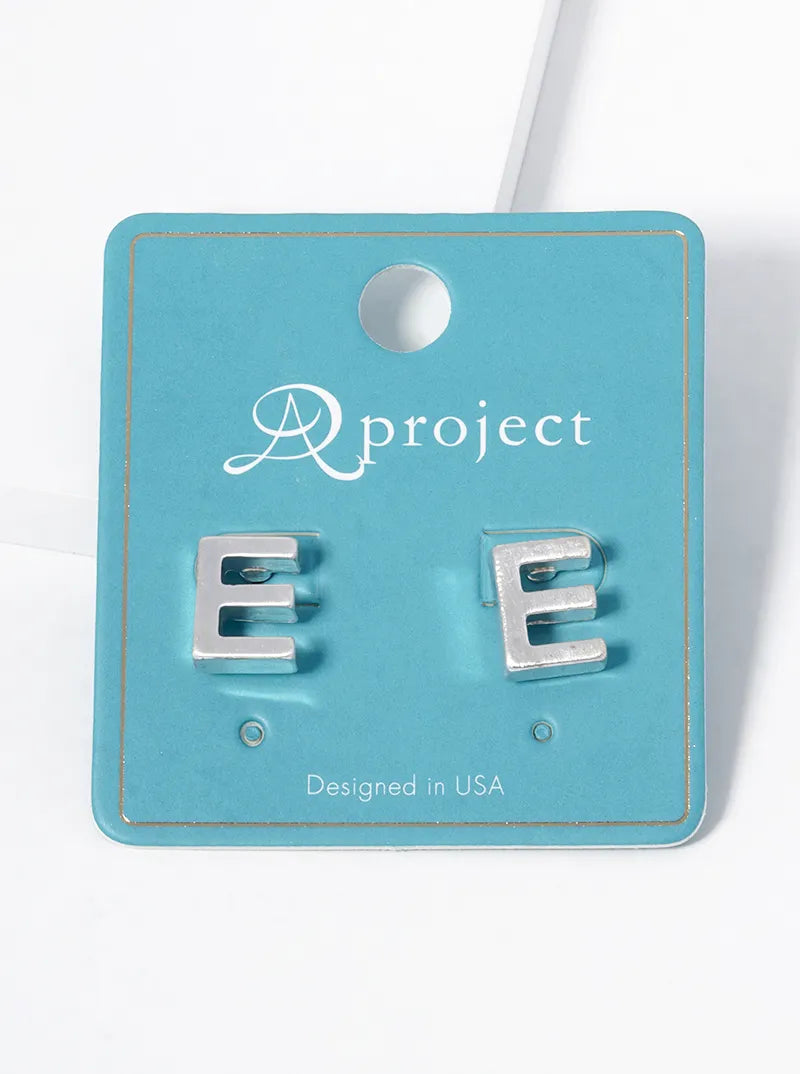 12mm Brushed Metal Initial Letter Button Stud Post Earrings