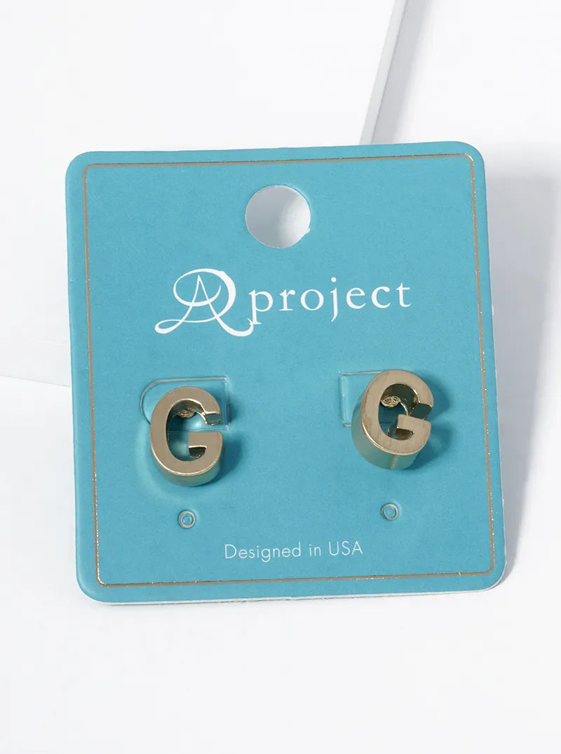 12mm Brushed Metal Initial Letter Button Stud Post Earrings