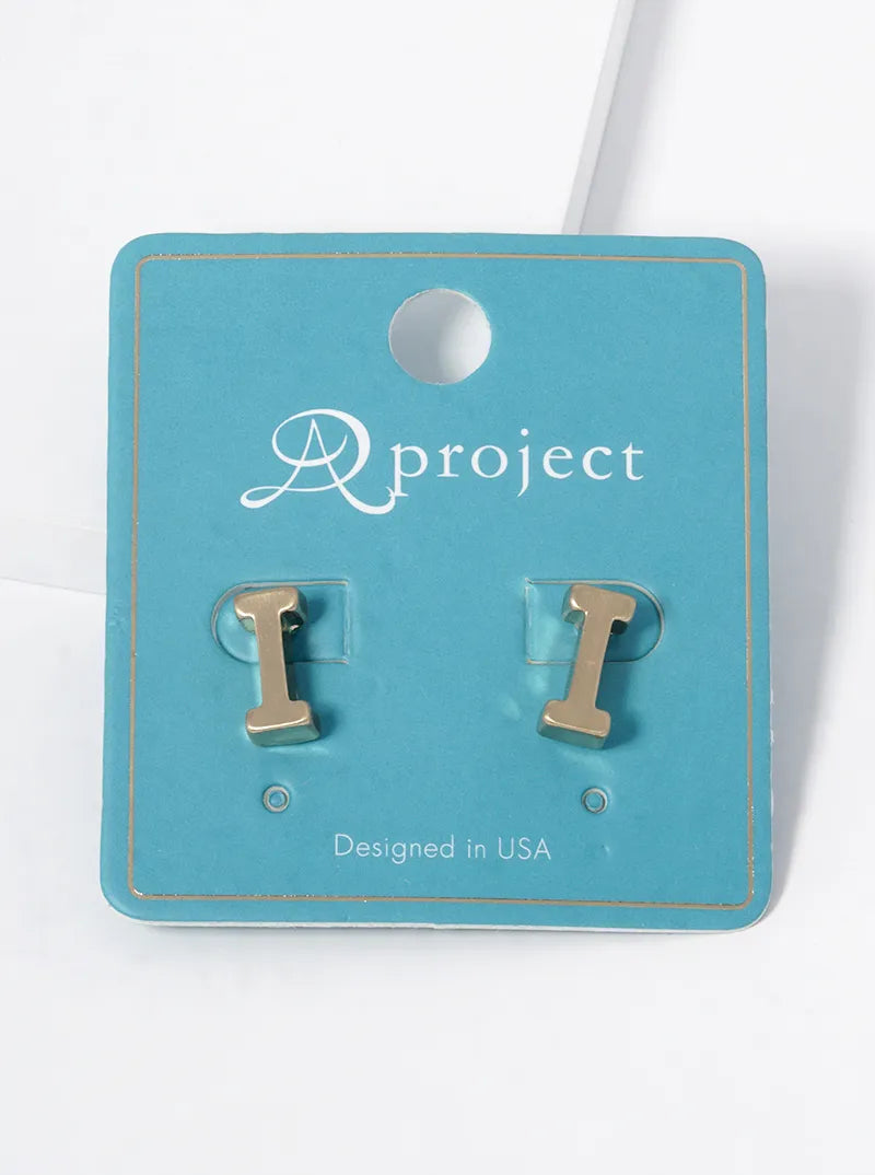 12mm Brushed Metal Initial Letter Button Stud Post Earrings