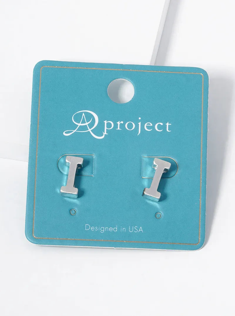12mm Brushed Metal Initial Letter Button Stud Post Earrings