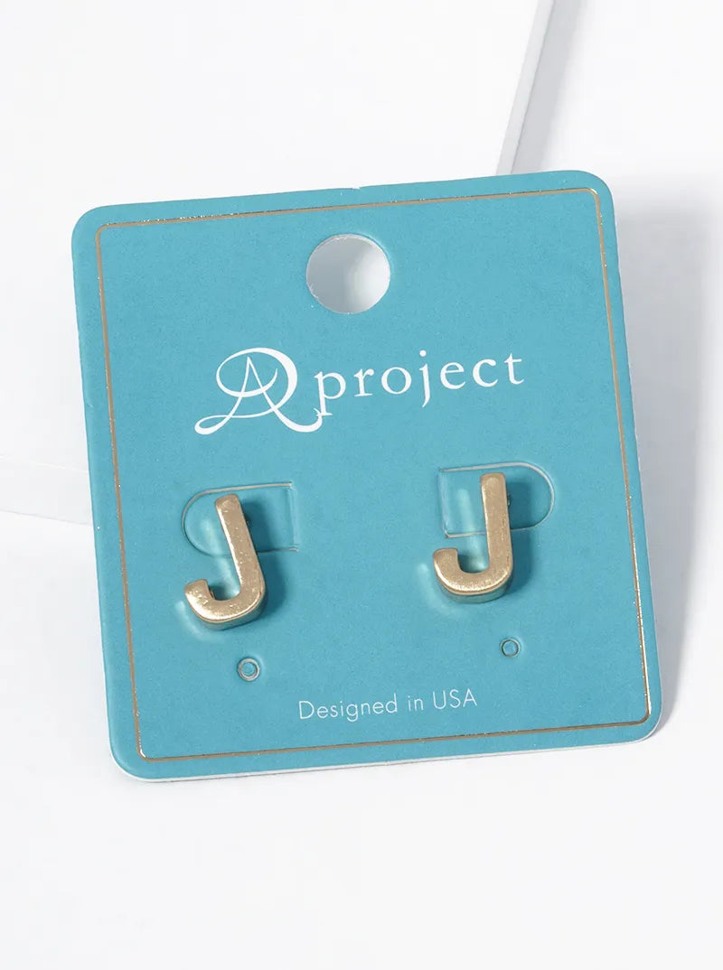 12mm Brushed Metal Initial Letter Button Stud Post Earrings