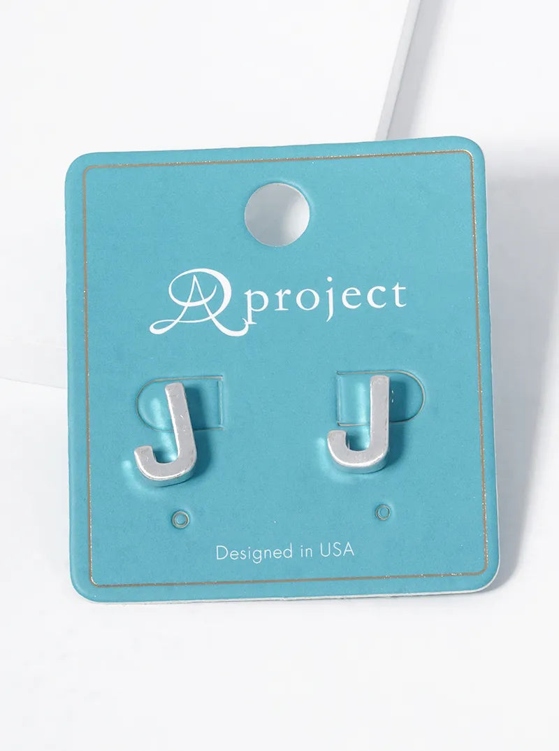 12mm Brushed Metal Initial Letter Button Stud Post Earrings