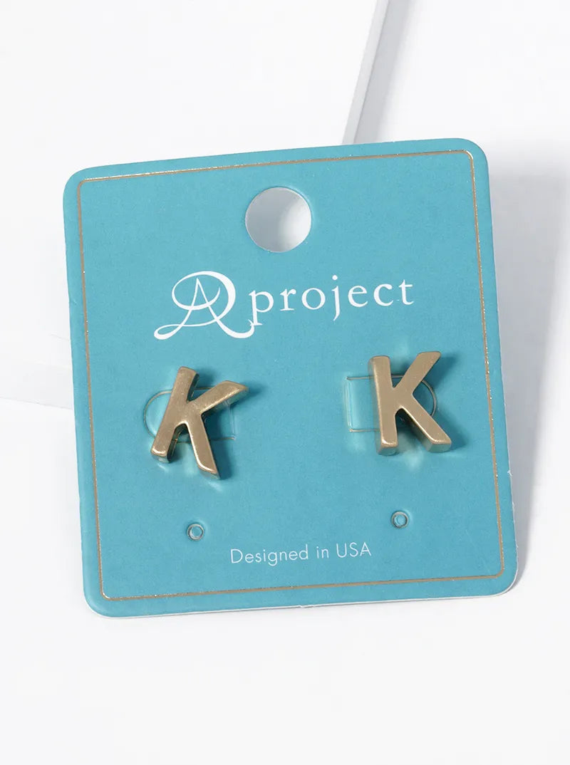 12mm Brushed Metal Initial Letter Button Stud Post Earrings
