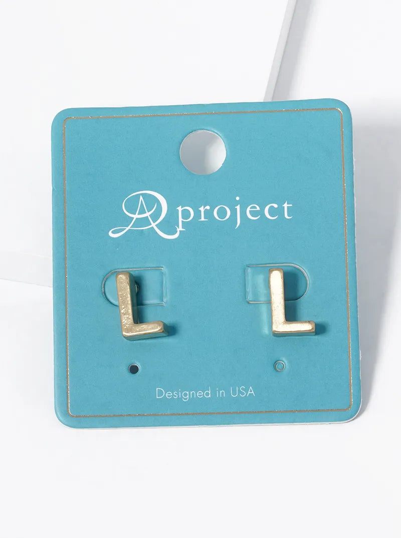 12mm Brushed Metal Initial Letter Button Stud Post Earrings