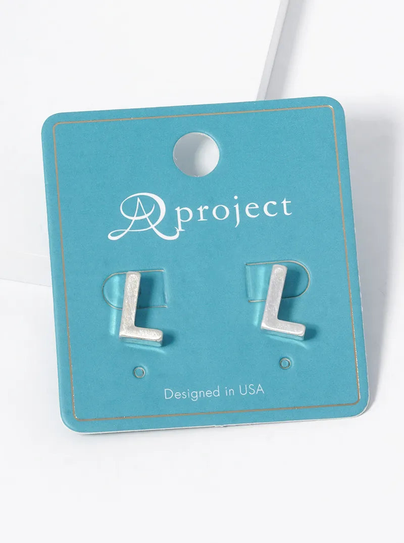 12mm Brushed Metal Initial Letter Button Stud Post Earrings