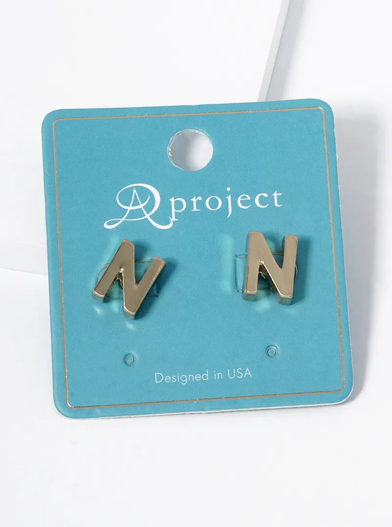 12mm Brushed Metal Initial Letter Button Stud Post Earrings