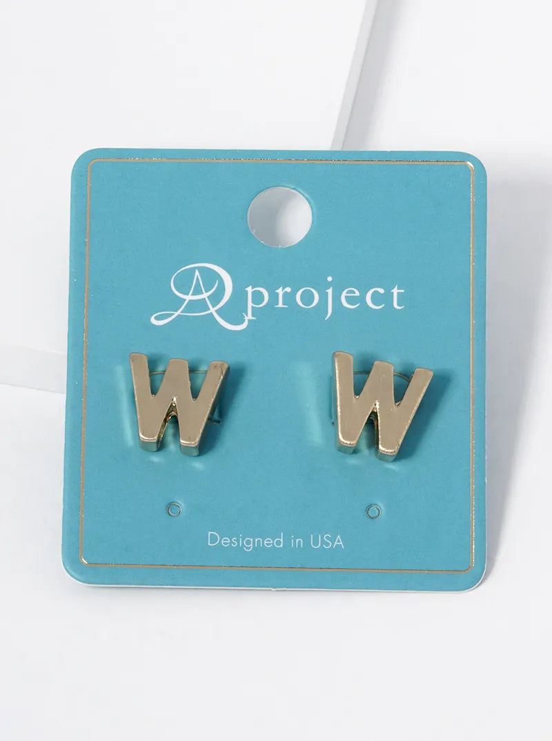 12mm Brushed Metal Initial Letter Button Stud Post Earrings