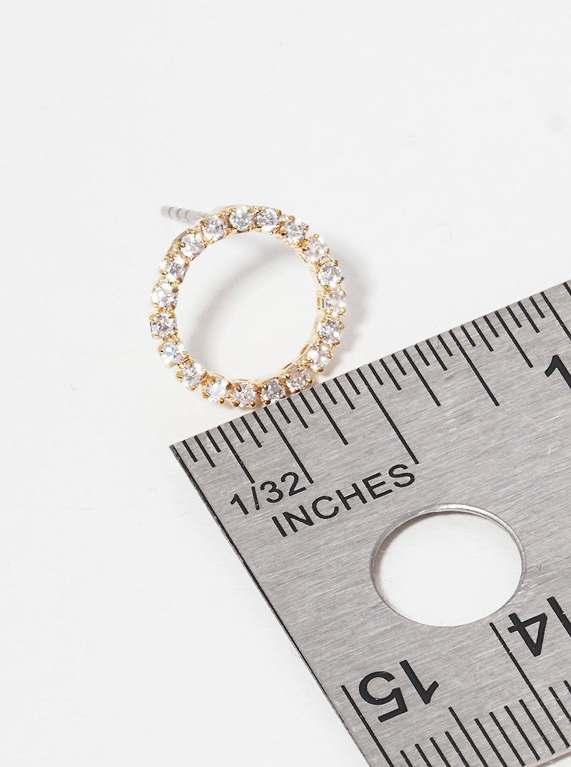 12mm CZ Pave Circle Post Stud Earrings