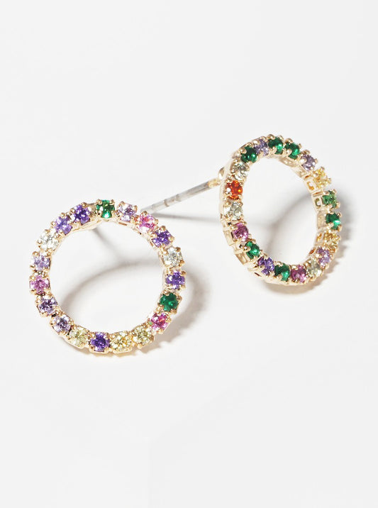 12mm CZ Pave Circle Post Stud Earrings