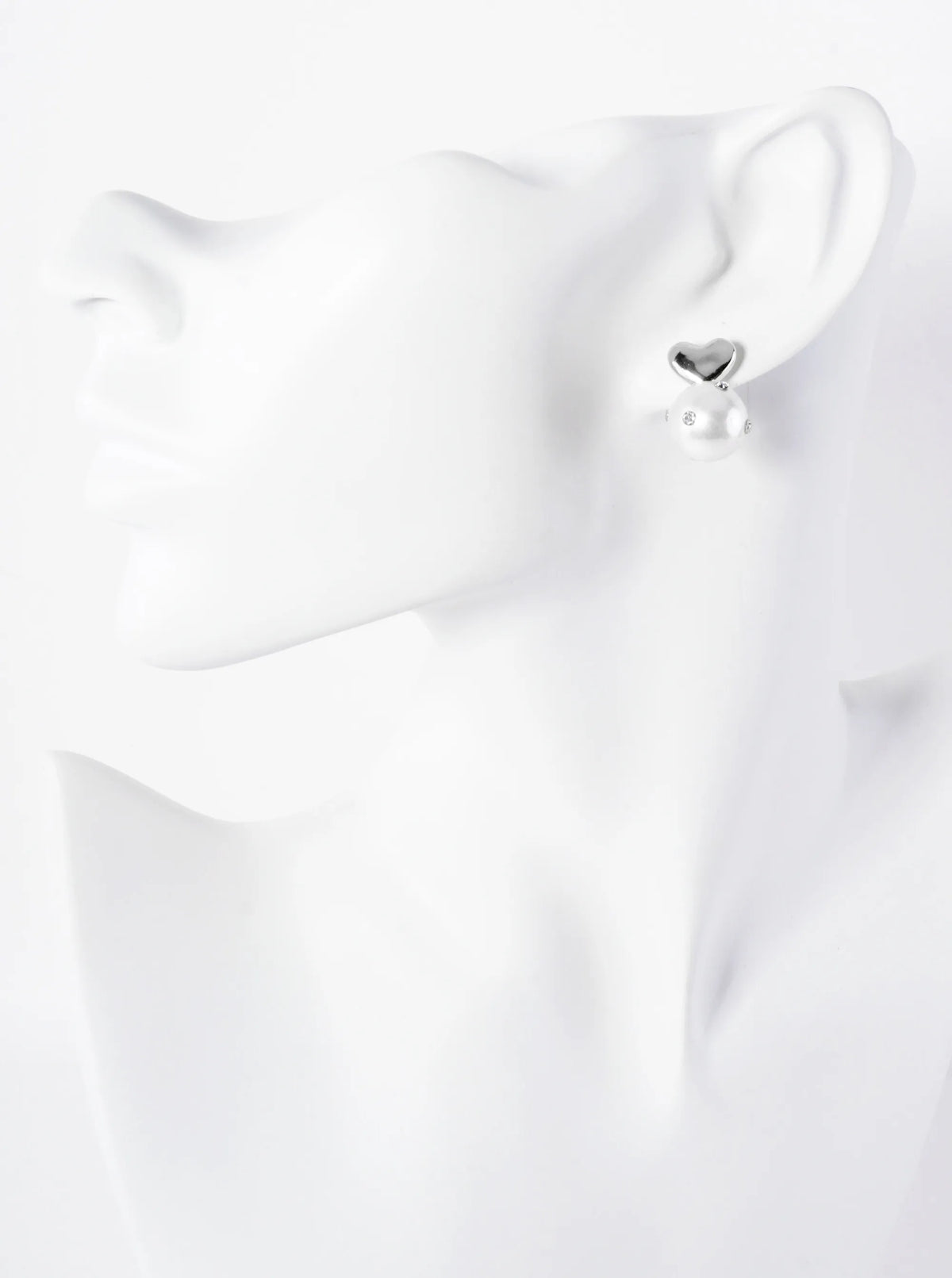 12mm Crystal Embellished Pearl-Bead Polished Brass Heart 14K-Gold-Dipped Earrings