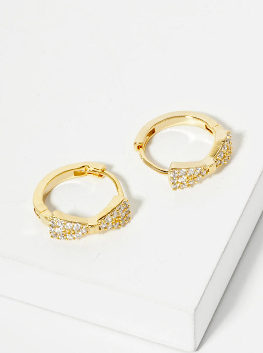 12mm Huggie Hoop Earrings With Micro Pave Set CZ Ribbon Bow Accent