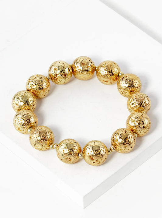 12mm Metallic Simulated Lava Stone Bead Stretch Bracelet